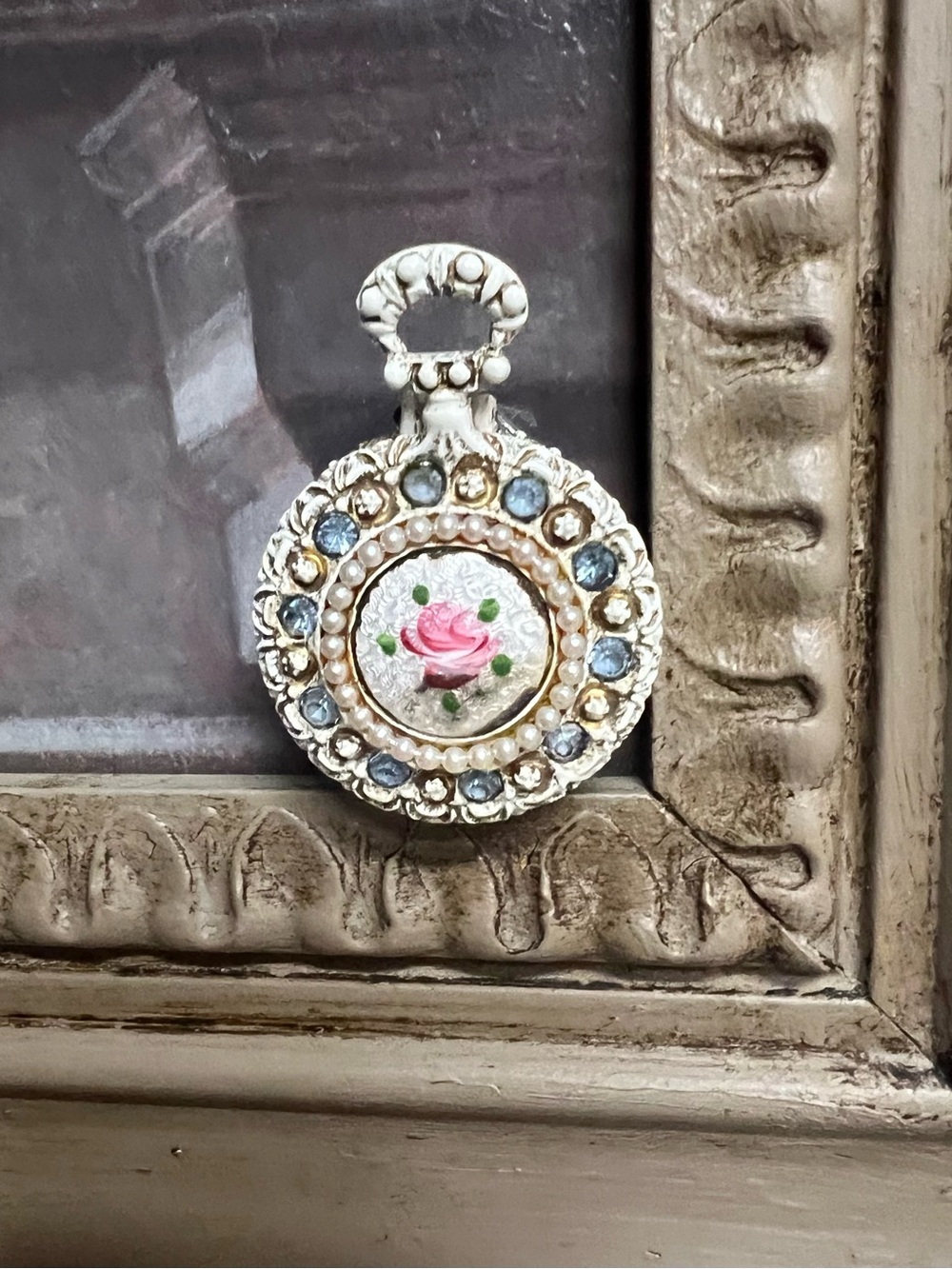 Vintage Florenza Pink Rose Enamel Trinket/Pill Box